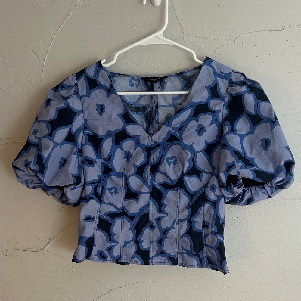 Banana Republic Blue Floral Puff-Sleeve V-Neck Women’s Top